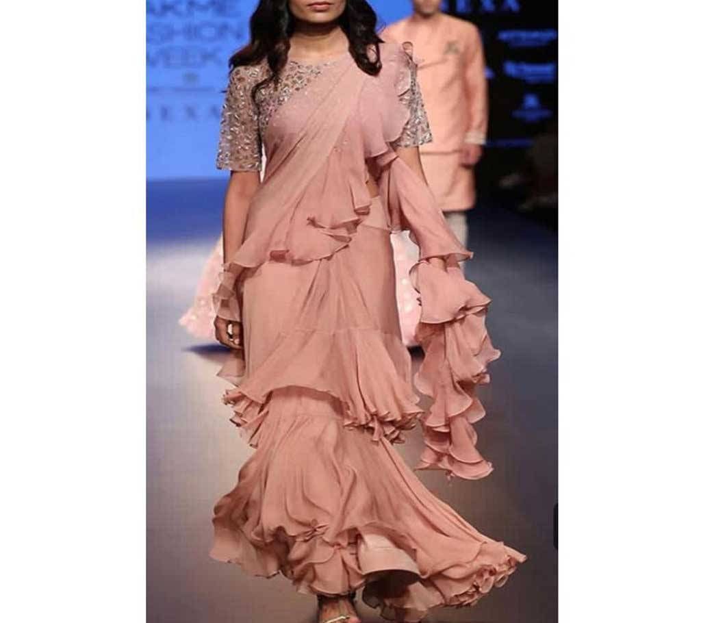shifon ruffle saree