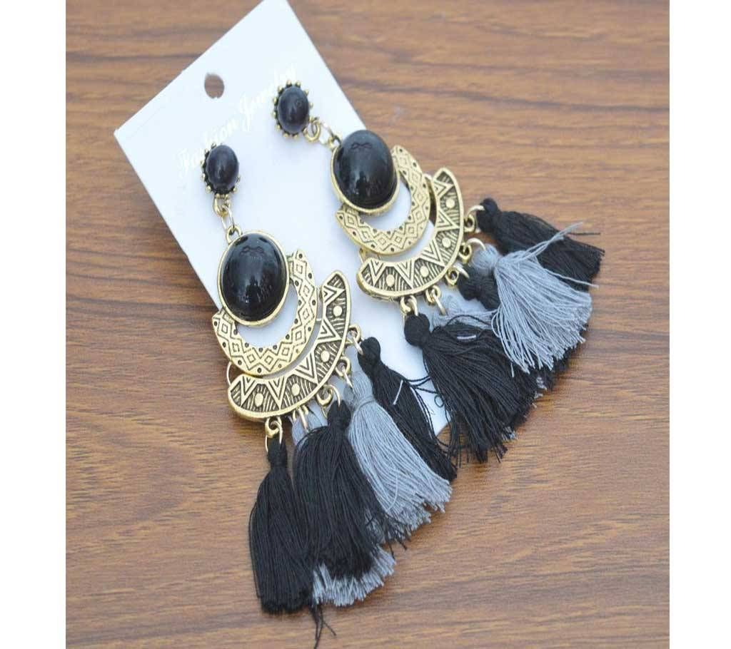 Stone Setting Black Earrings   