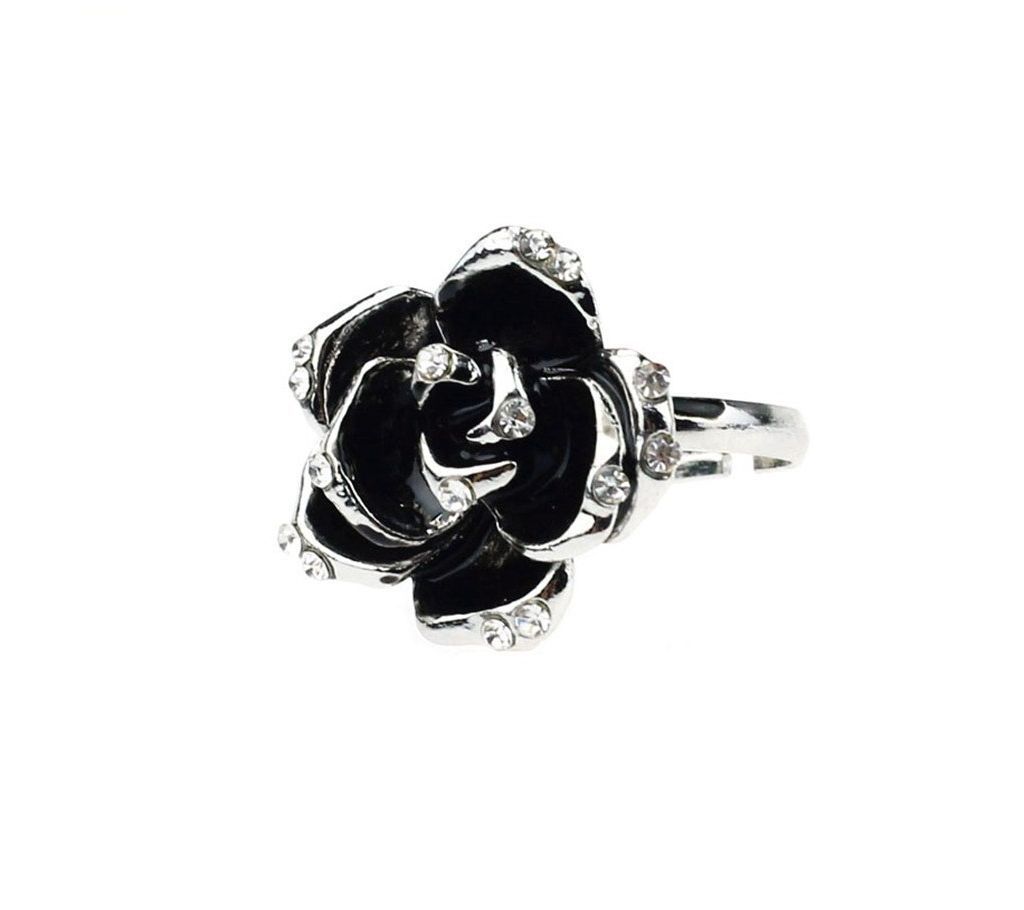 Silver and Gold Color Rings Hot Fashion Korea Women Black Rose Opening Ring Rhinestone Ring 2 Pcs