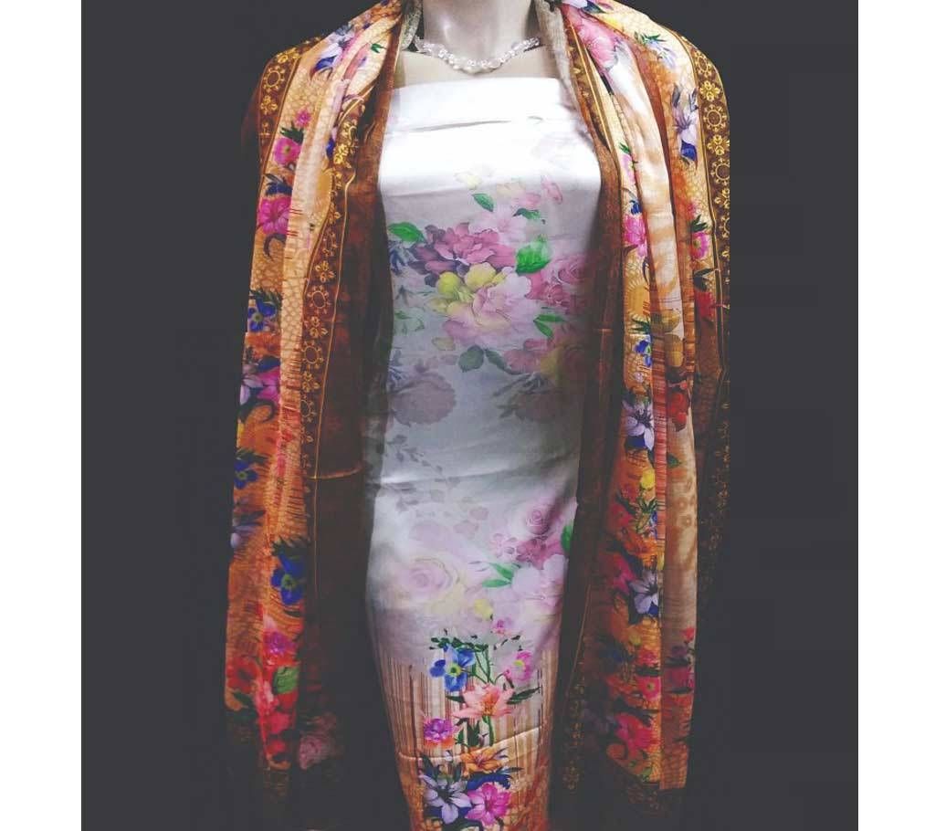 Indian Muslin Silk Printed Three Piece  