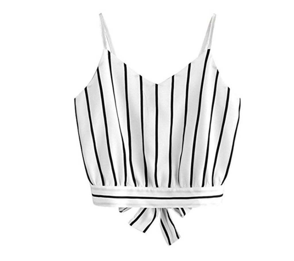Women Crop Tops Striped Tie Back