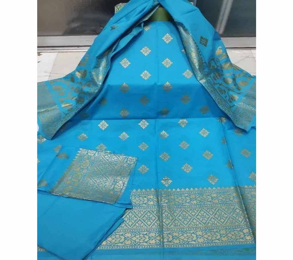 Unstitched Sky Blue Cotton screen Printed Salwar Kameez for Women