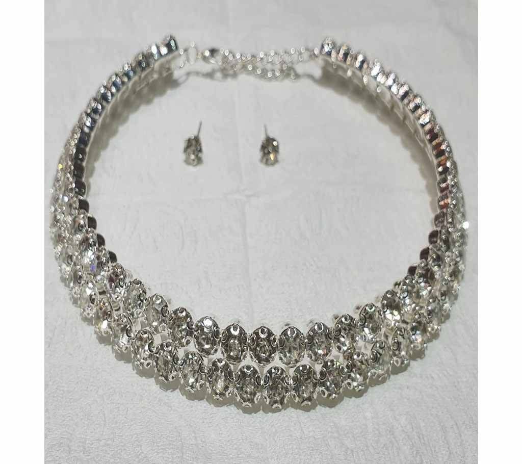 Siver Metal Stone Choker Necklace Set For Women