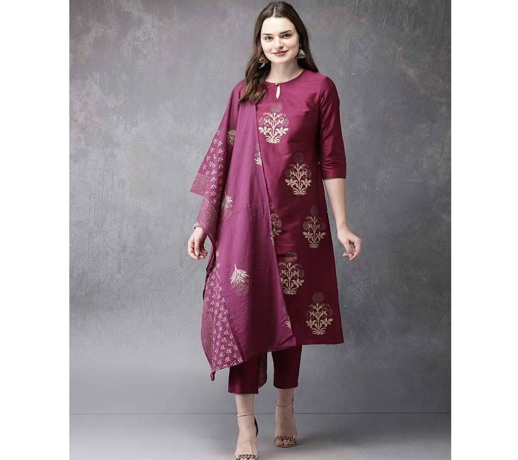 Unstitched Block Printed Cotton Three Piece fs-64