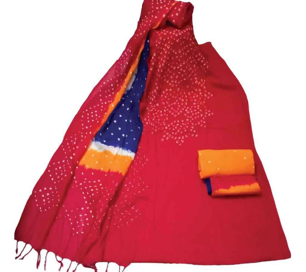 Chundri batik cotton unstitched three piece red color
