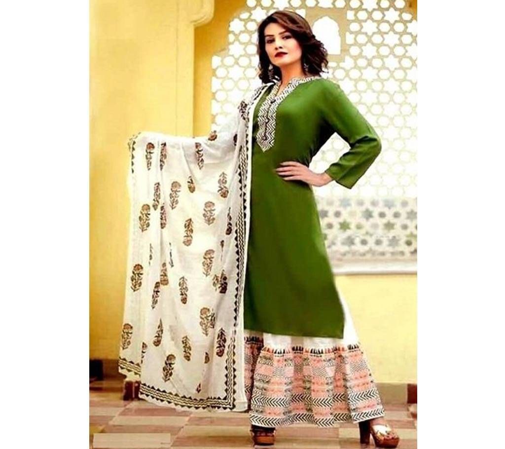 Block Printed 3 pieces Salwar Kameez for Women-  Forest Green