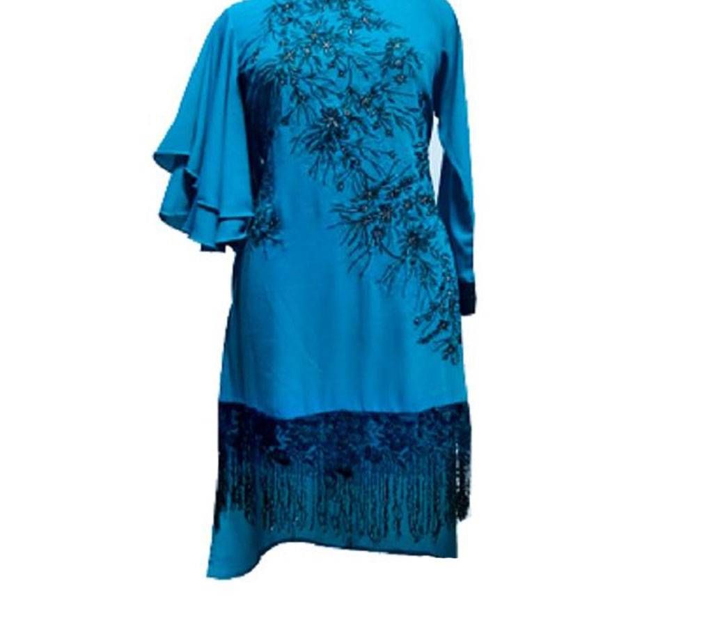 ECEV Ruffele Sleeve High Low Georgette Kurti for Women