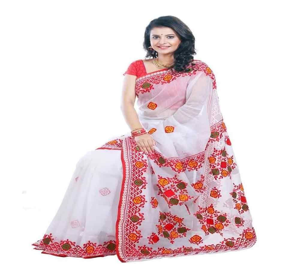 Pure Muslin Silk Embroidery Saree  With  Blouse Piece