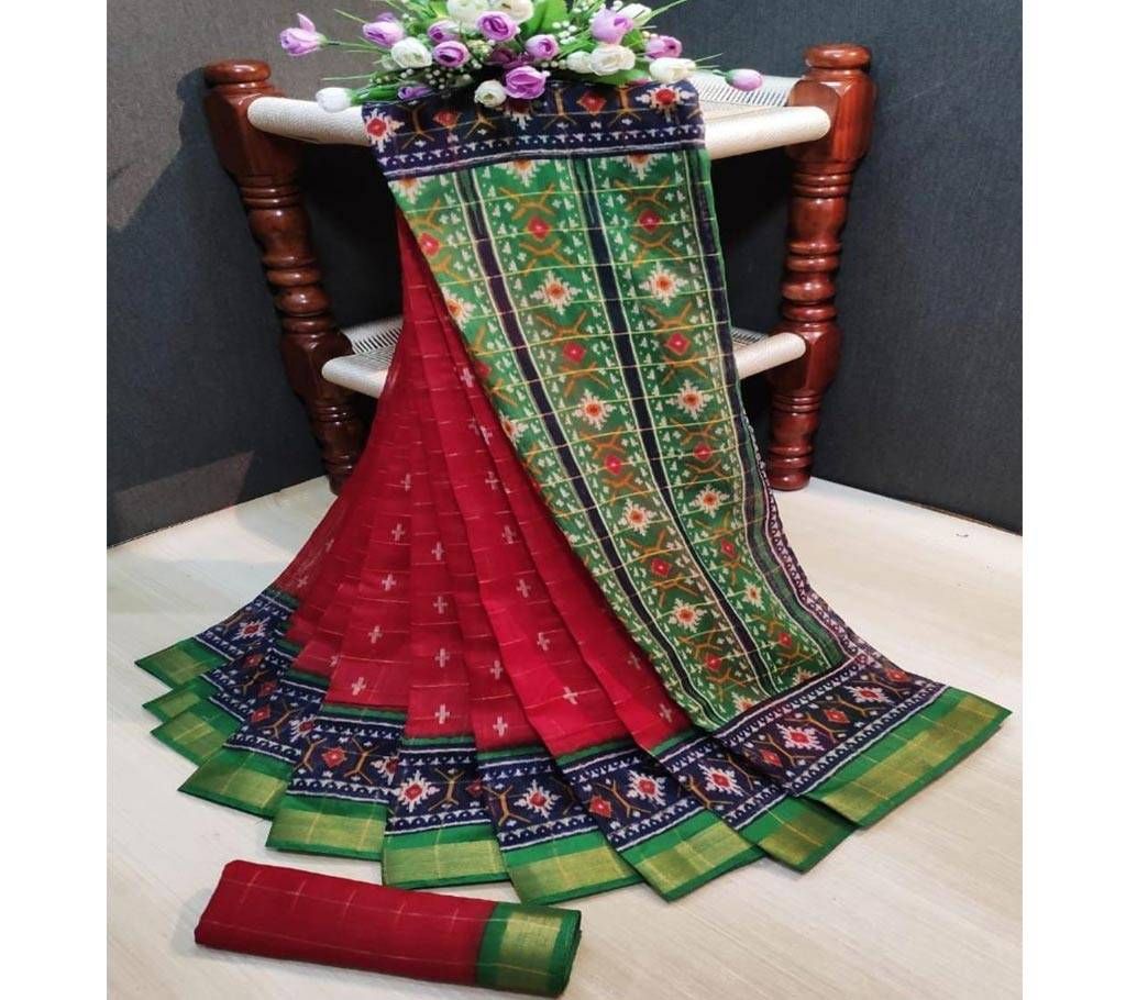 Indian Cotton Print Saree1 With Blouse Pcs 