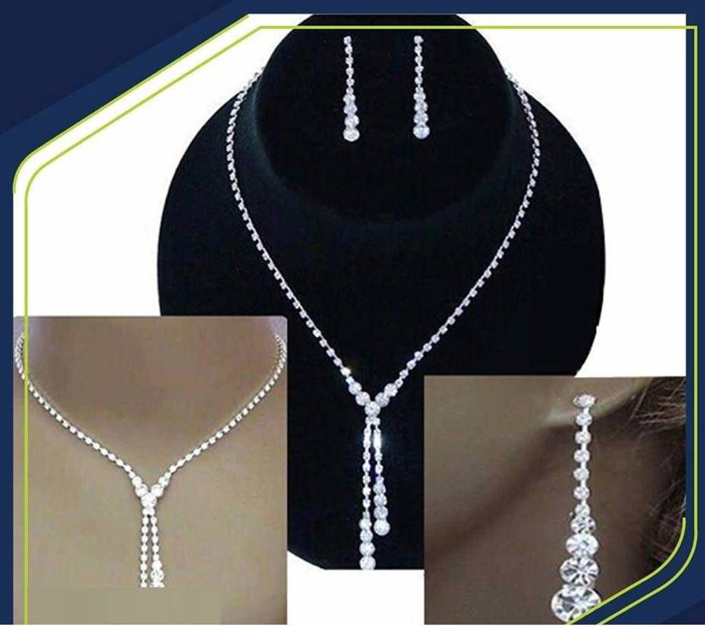 Crystal Stone setting Chain with earrings 
