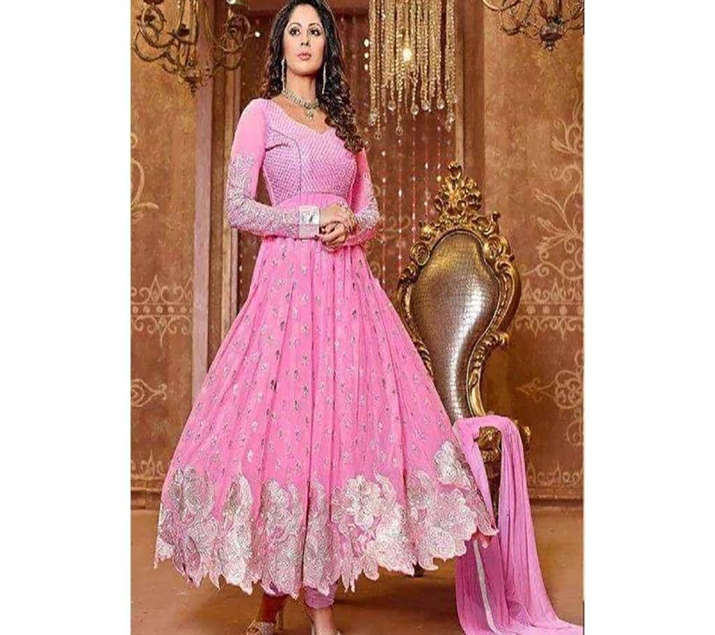 Semi Stitched Georgette Embroidered Long Gown