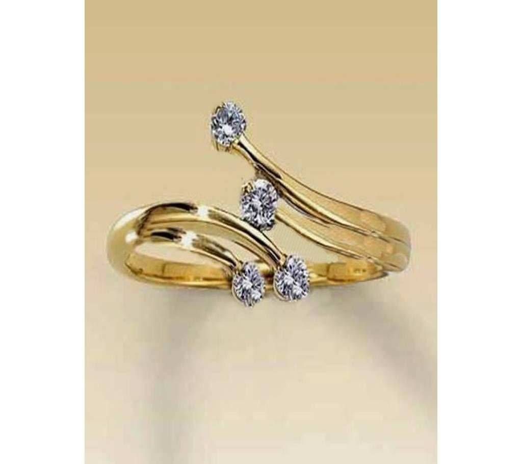 Rose Gold Plated Hion Design Twin Zircon Finger Ring For Women