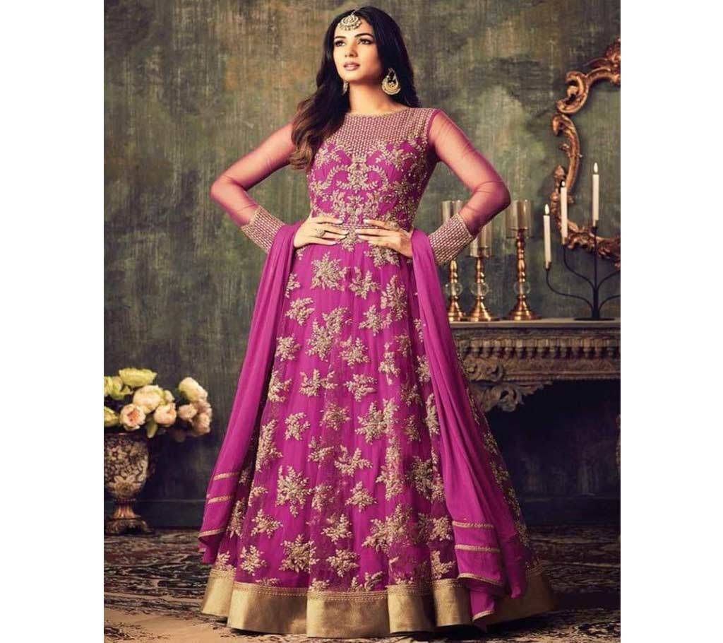 Purple Georgette Embroidered Gown for Women