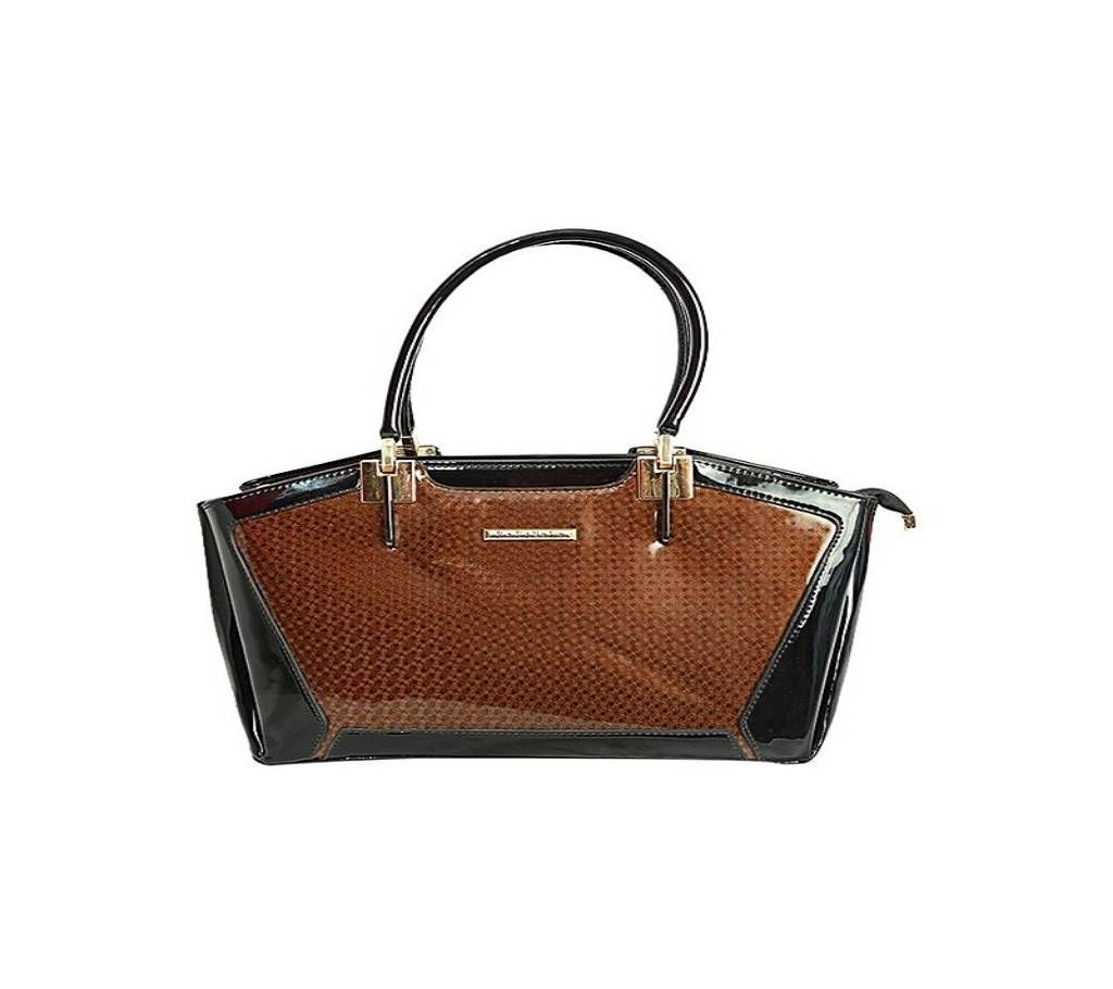 BROWN AND BLACK SYNTHETIC HAND BAG FOR WOMEN