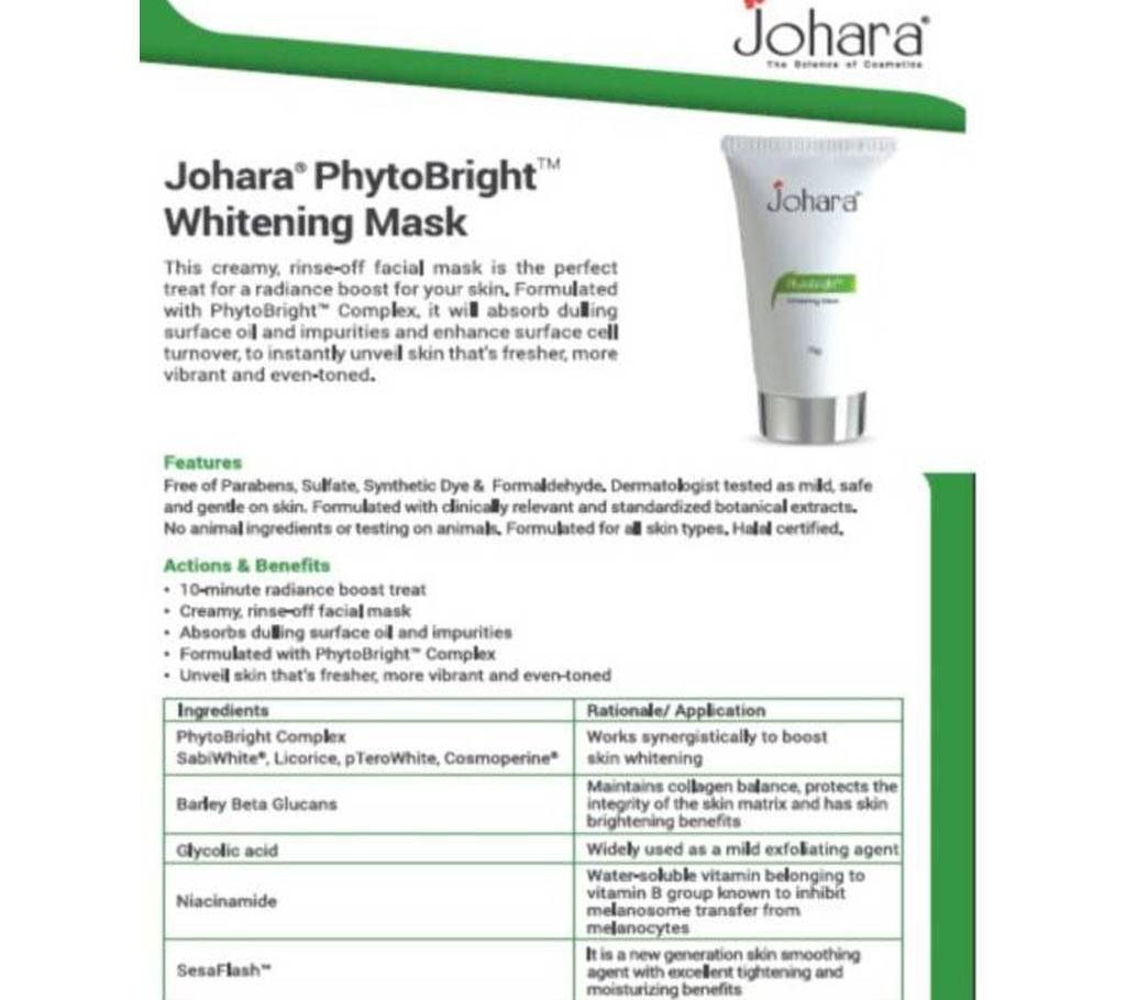 Johara® PhytoBright Whitening Mask (India)