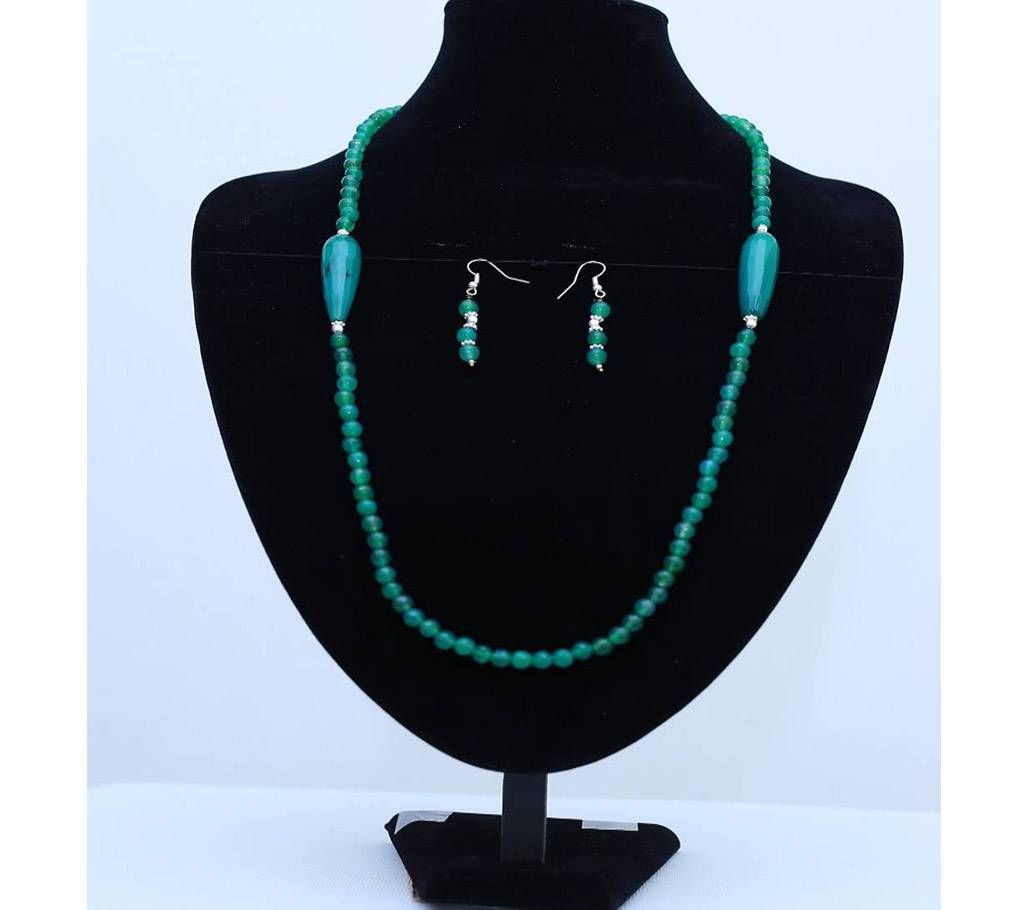 Sea Green Studded Stone Necklace with Earrings