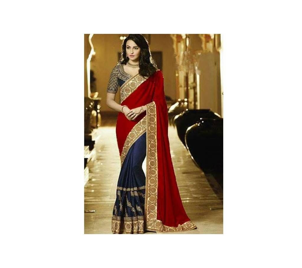 Indian Navy Blue & Red Georgette Saree For Women