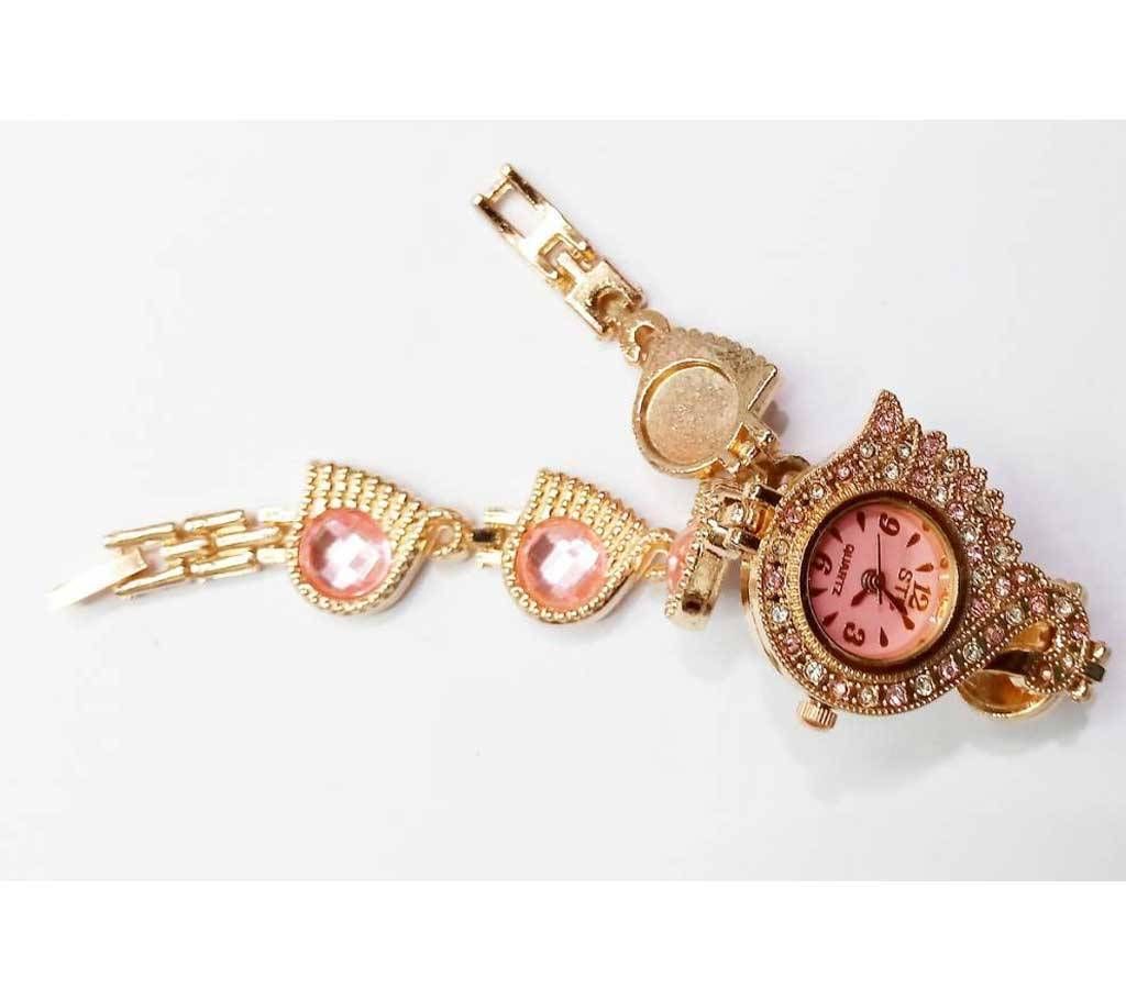 Stainless Steel Analog Watch for Women - Pink and Golden