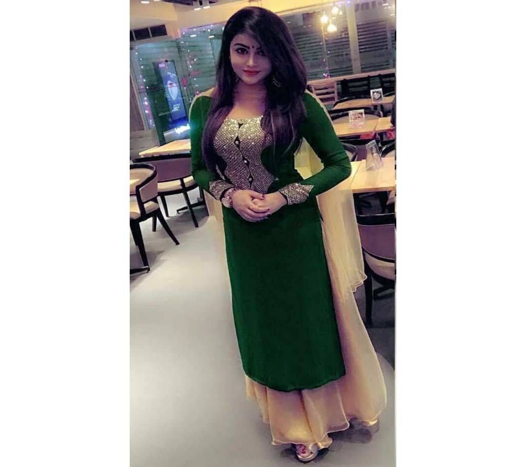 Un-stitched 3pc - India Catalog Bangladeshi Copy - Forest Green and Cream - DNO2057B