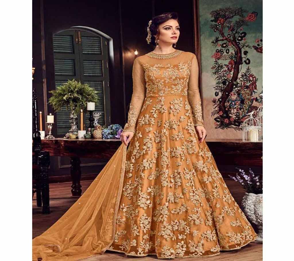 Semi Stitched Computer Embroidery Indian Weightless Georgette Gown 
