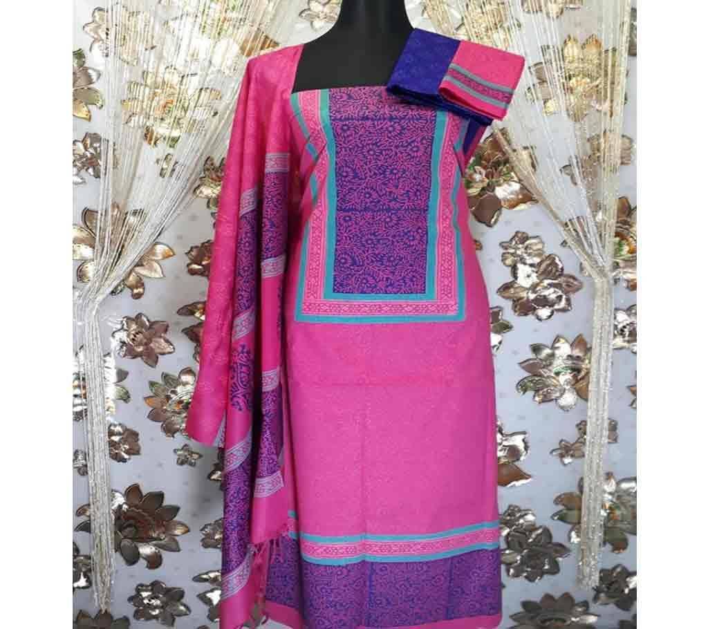 Unstitched Pink Cotton screen Printed Salwar Kameez for Women