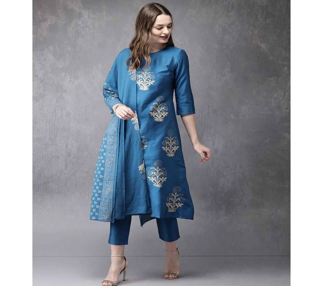 Unstitched Block Printed Cotton Three Piece fs-65