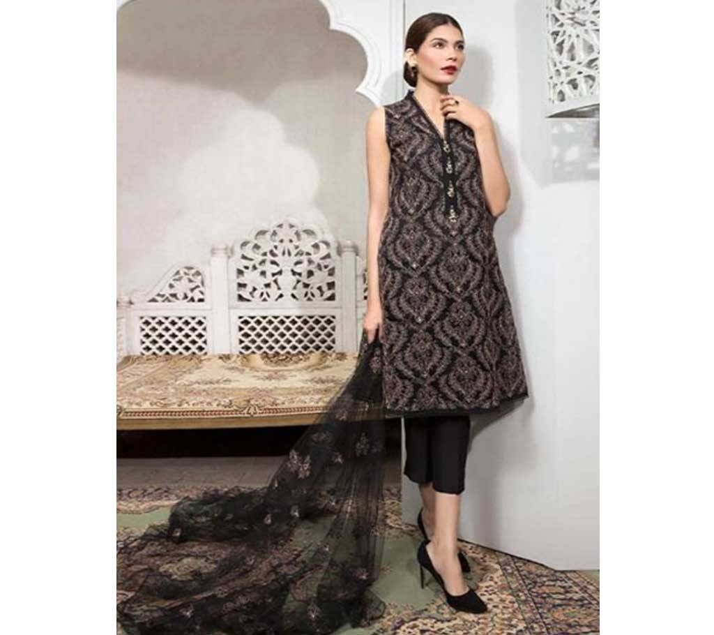 Unstitched Juvi Rangreza Vol 6 Cambric Cotton Suits - 41002 Raven Black