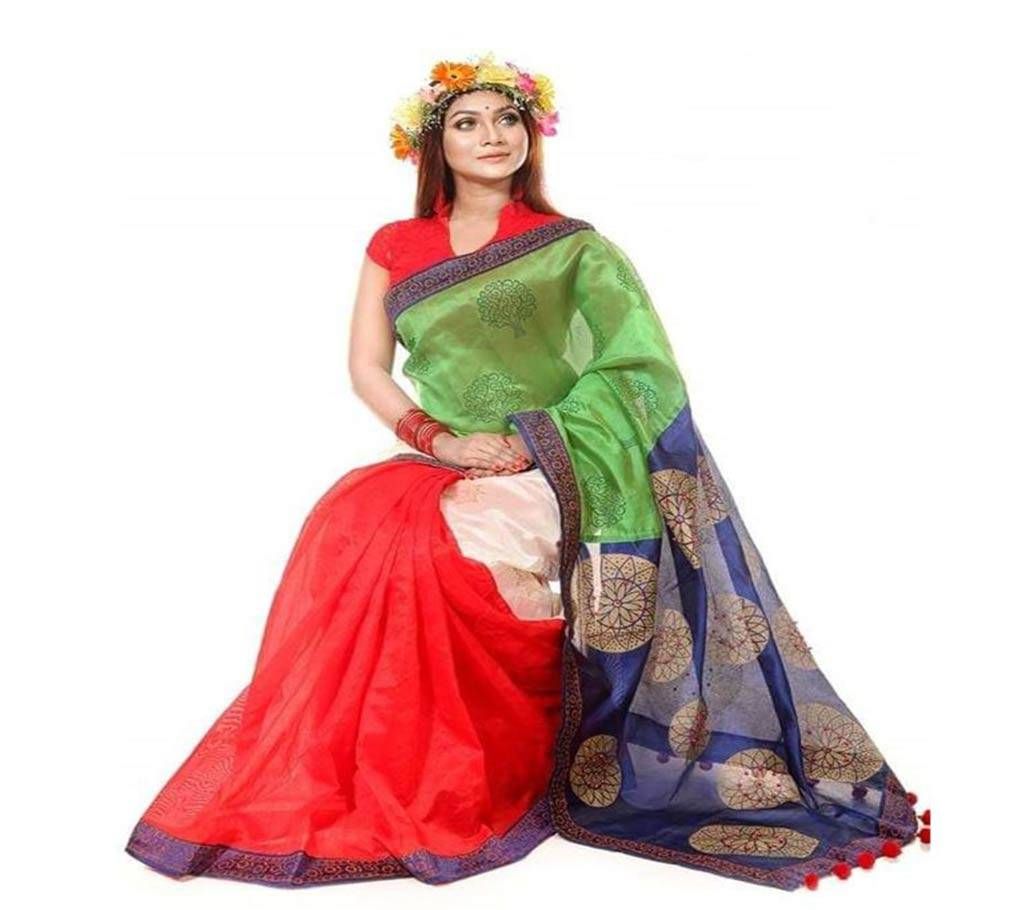 Half silk hand print Sharee With Blouse Piece 