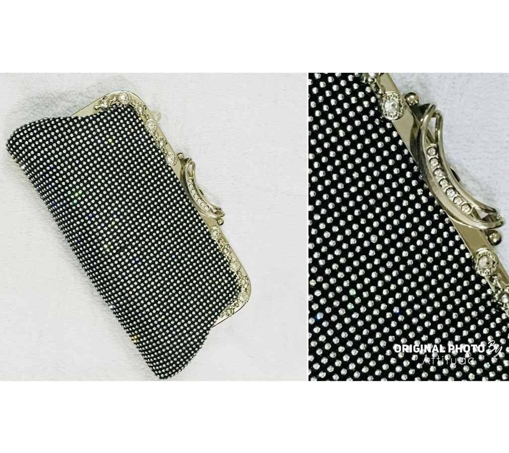 F Stone Black Stone Shining Stylish Clutch Bag For Women