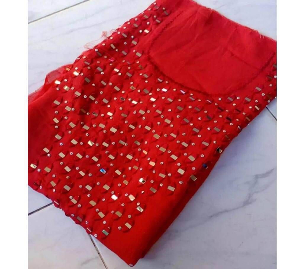 Unstitched embroidery & Glass work red Color kameez for Women (1 piece)