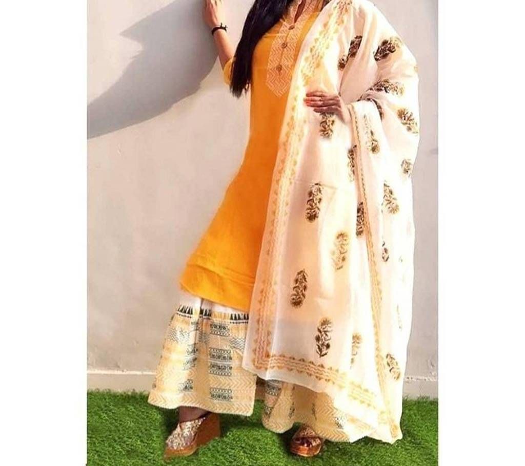 Block Printed 3 pieces Salwar Kameez for Women-Orange 
