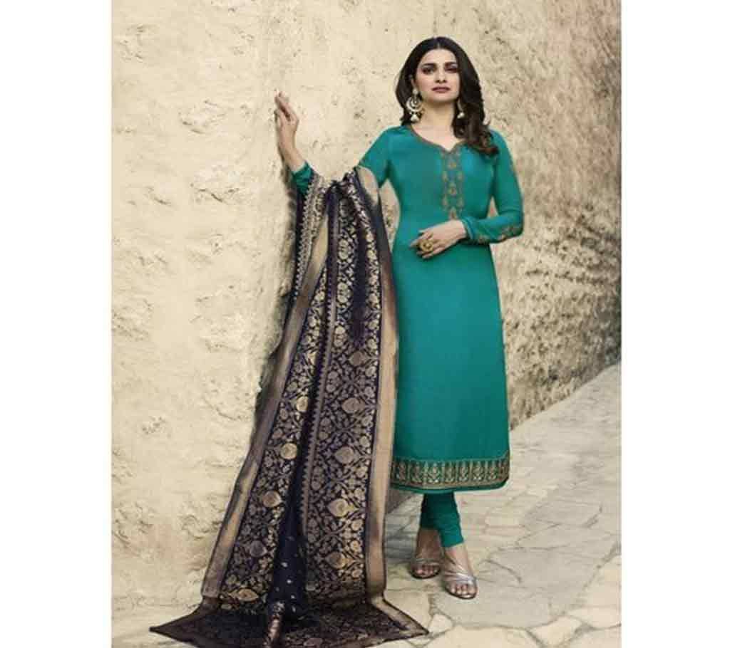 Indian Unstitched Georgette 3Pcs For Women Steel Blue Color