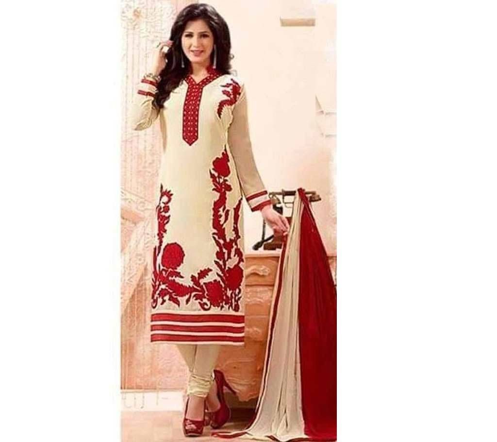 un stitched replica block printed cotton three piece 