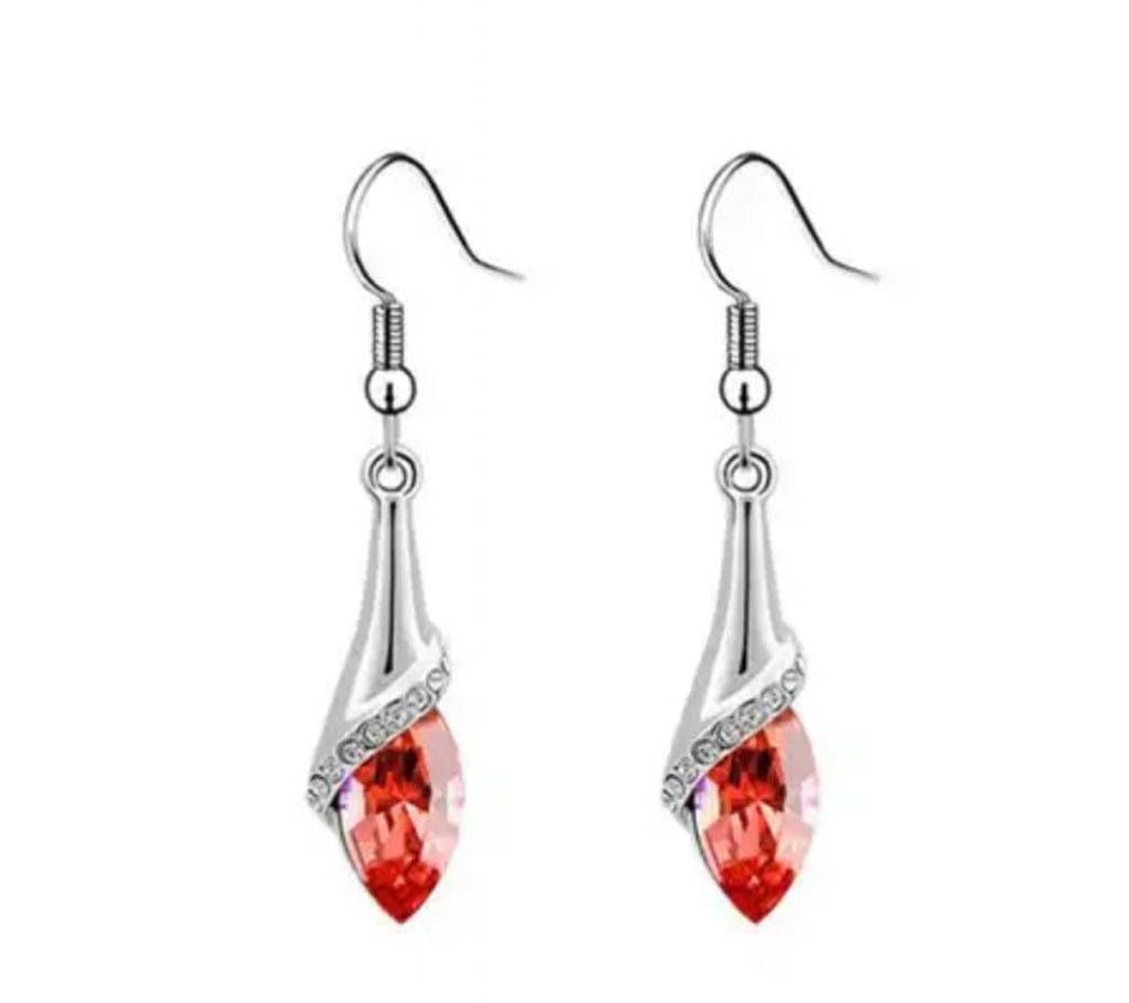 Chia Fashion Silver Red Rhinestone Beaded Earrings (by Pink Point - CHIA89)