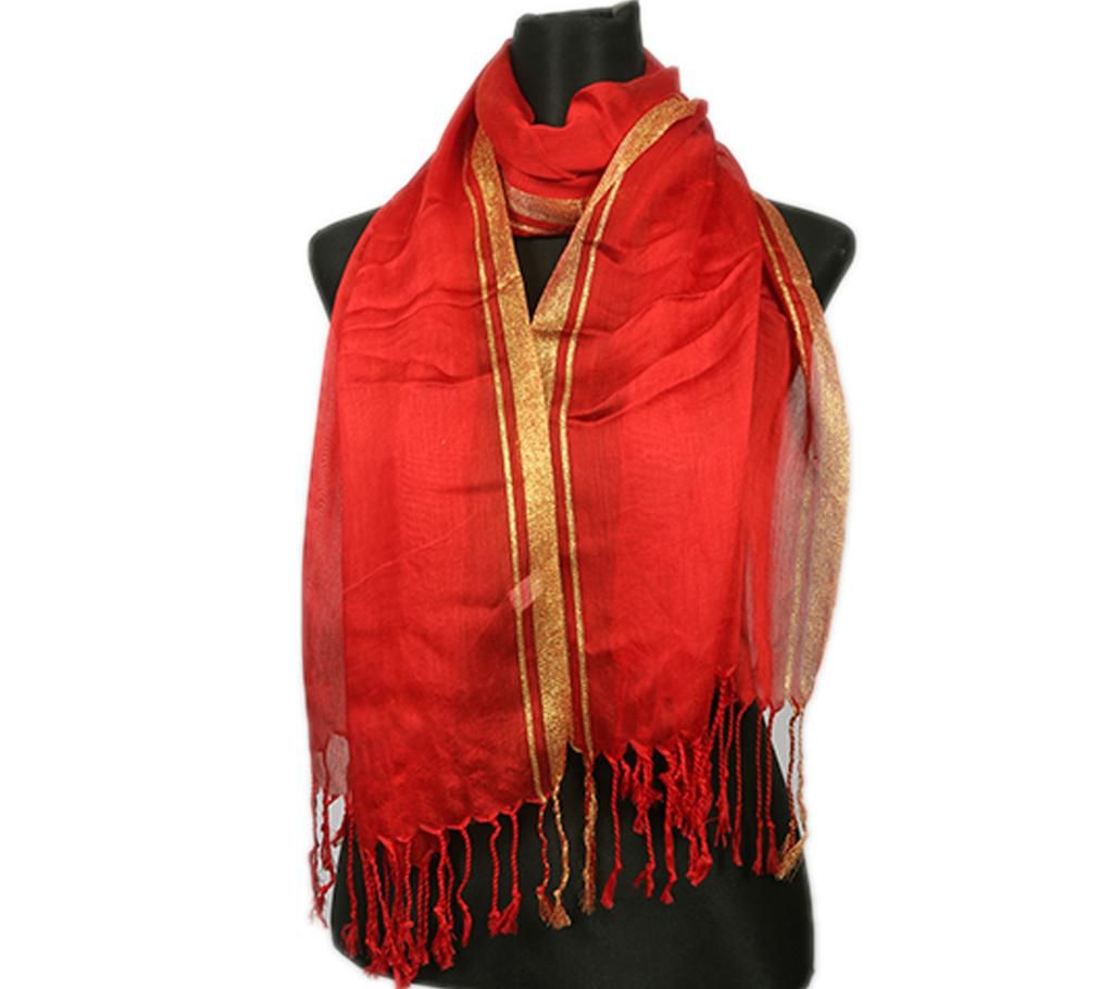 Red Pashmina With Golden Border Hijab For Women