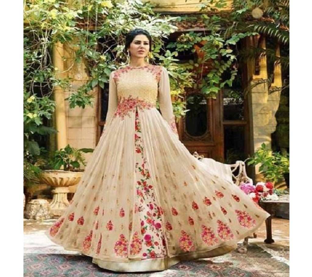 Bisque Georgette Embroidered Gown for Women