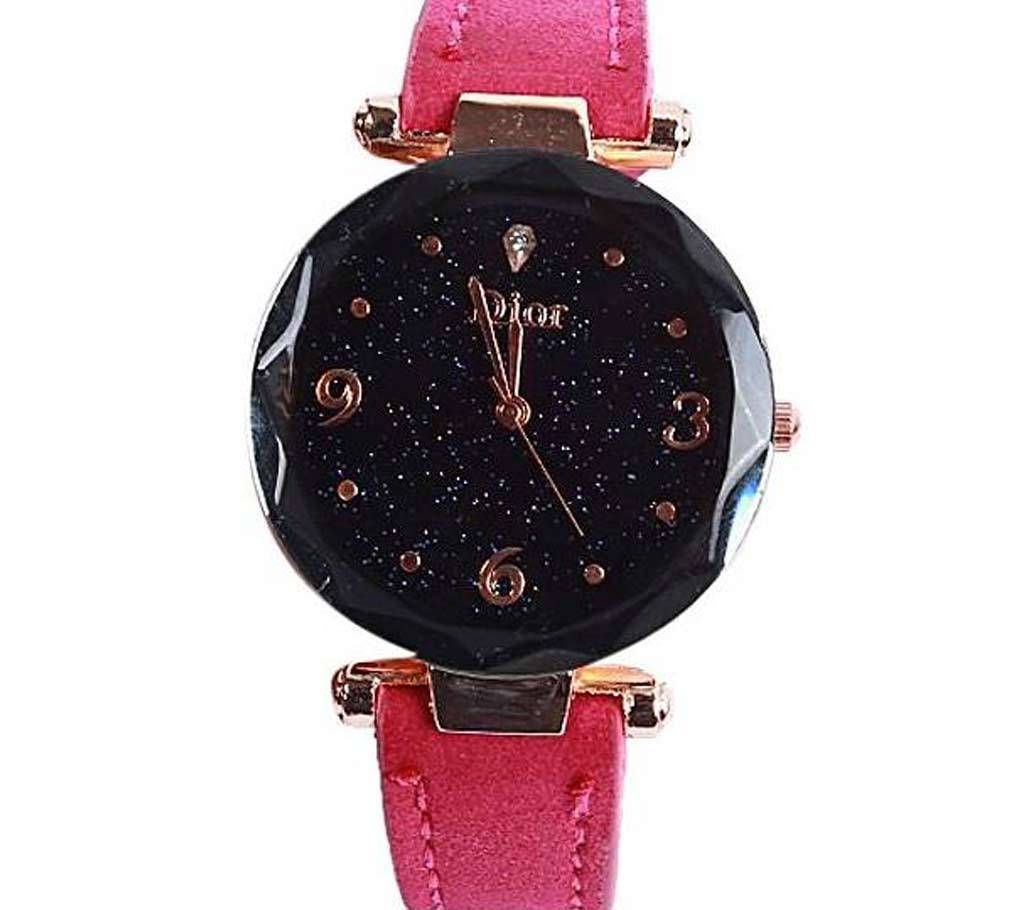 Artificial Leather Analog Watch for Women- Pink 