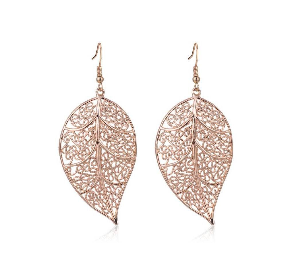SUKI Boho Gold Color Long Big Leaves Dangle Druzy Earrings Pendant Clasps Drop Earring for Women