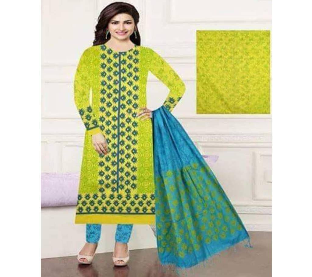 Unstitched Lemon Cotton Block Printed Shalwar Kameez For Women