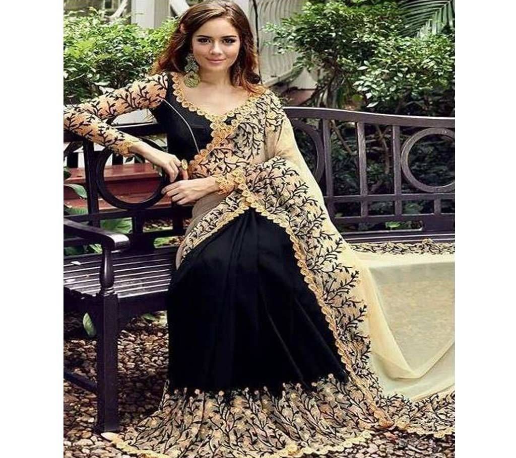 INDIAN BLACK & GOLGEN GEORGETTE SAREE FOR WOMEN