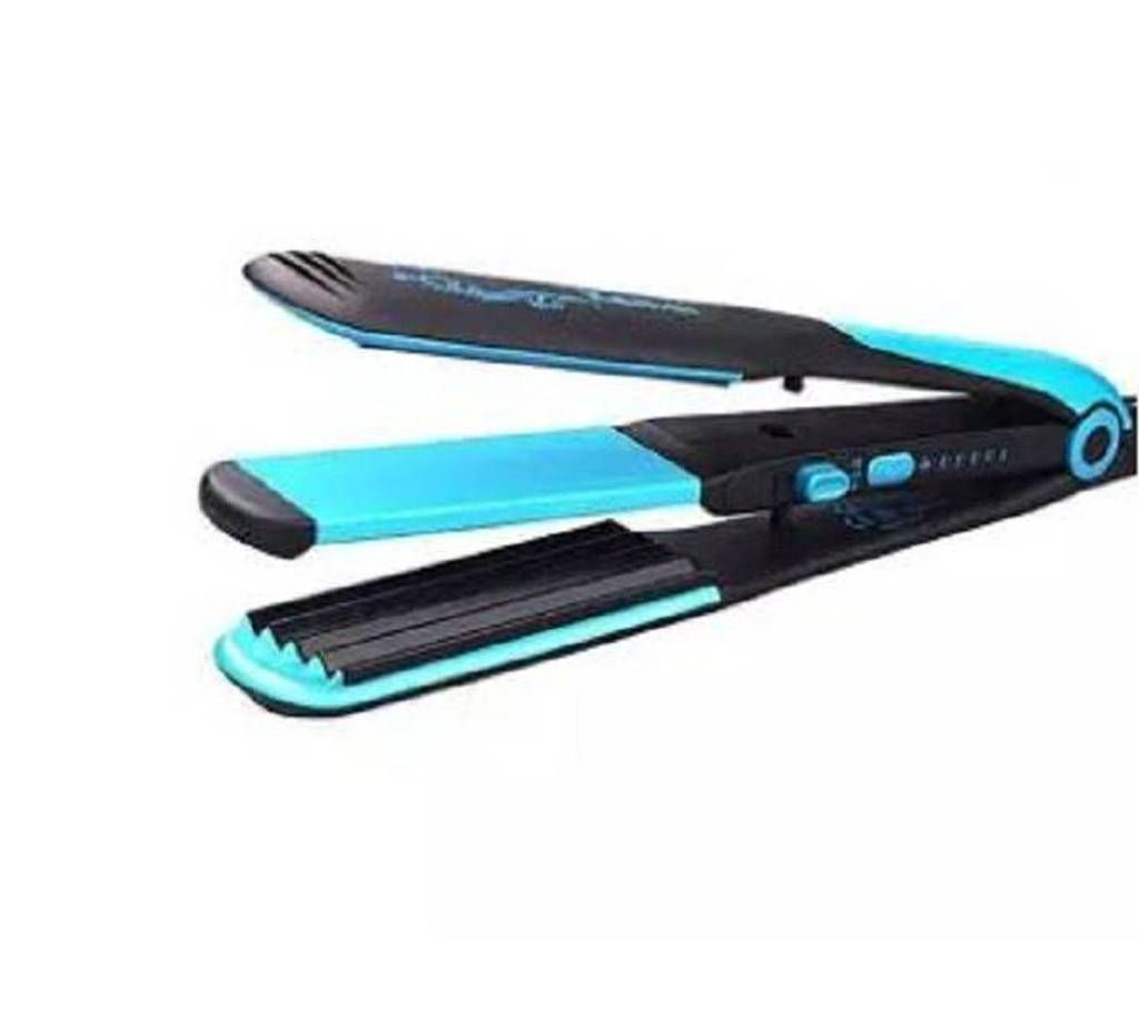 KM-2209 2 IN 1 Hair Straighteners - Blue and Black