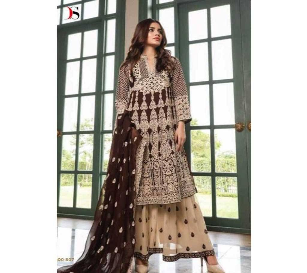 Unstitched Three Piece Deepsy Gulbano Georgette Pakistani Style Vol-7 Premium Suits 400-807 Chocolate with Cream-NON1582-5U7O 4807 1A00
