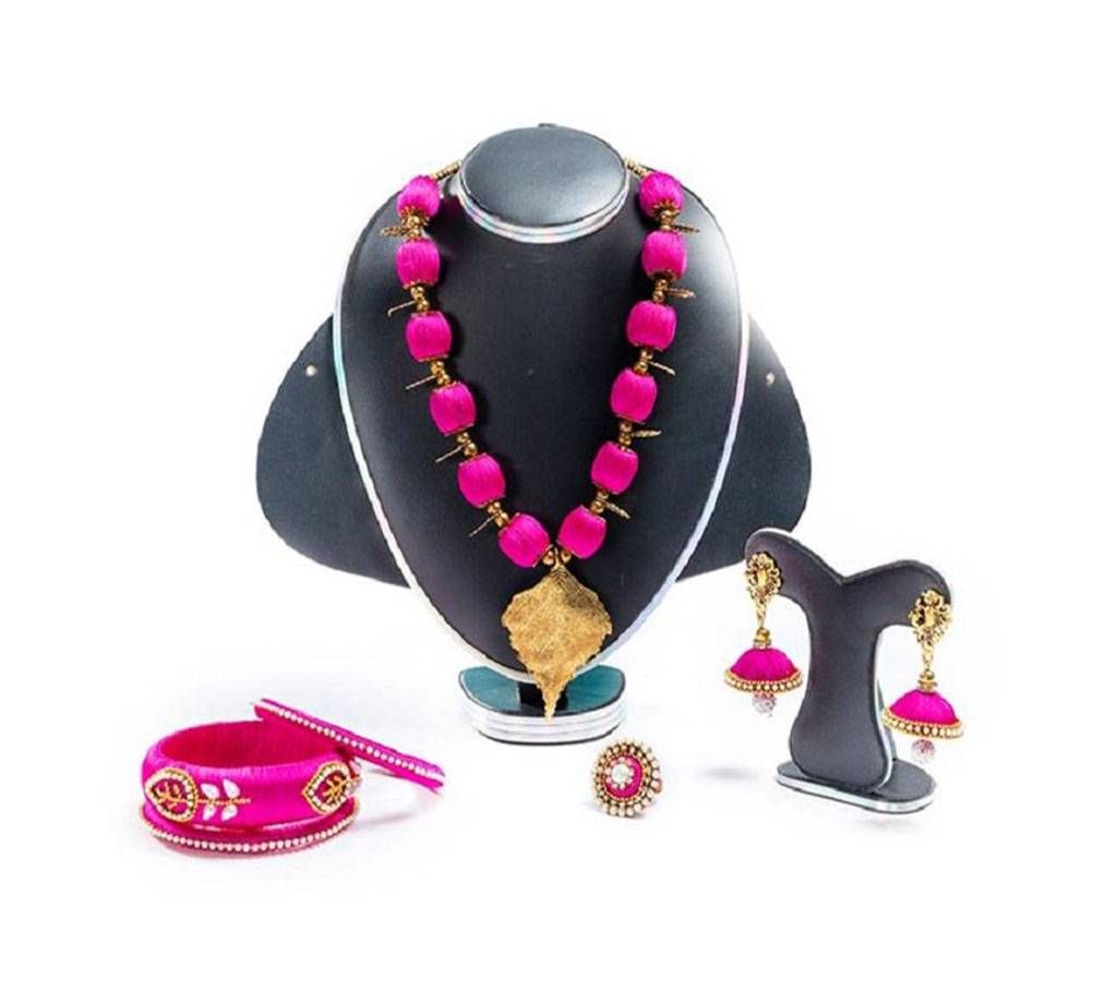 Light Megenta Silk Thread Jewellery Set
