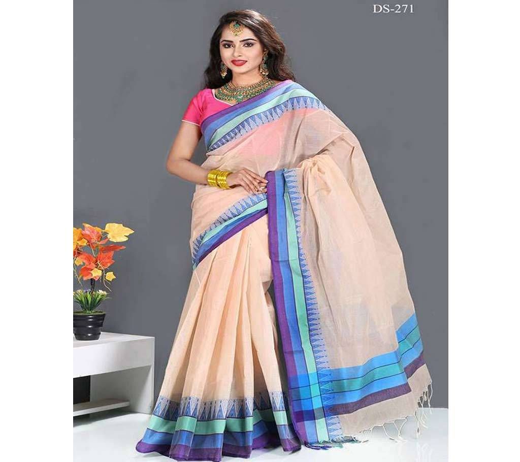 Cream with Blue Design and Pest, Blue, Purple Paar Cotton Sharee
