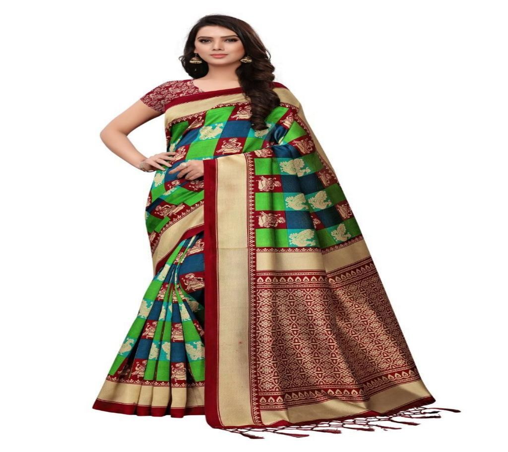 Mayshury Silk Saree 03 Green Maroon Blue Mix-