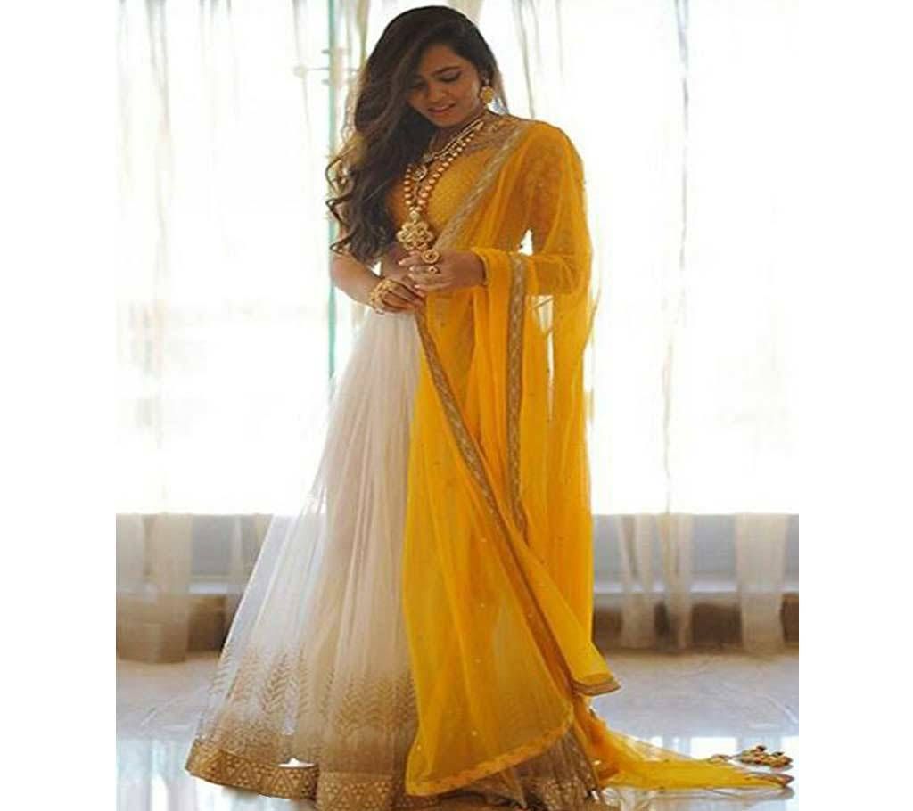 Party Wear Net Designer Yellow Lehenga Choli