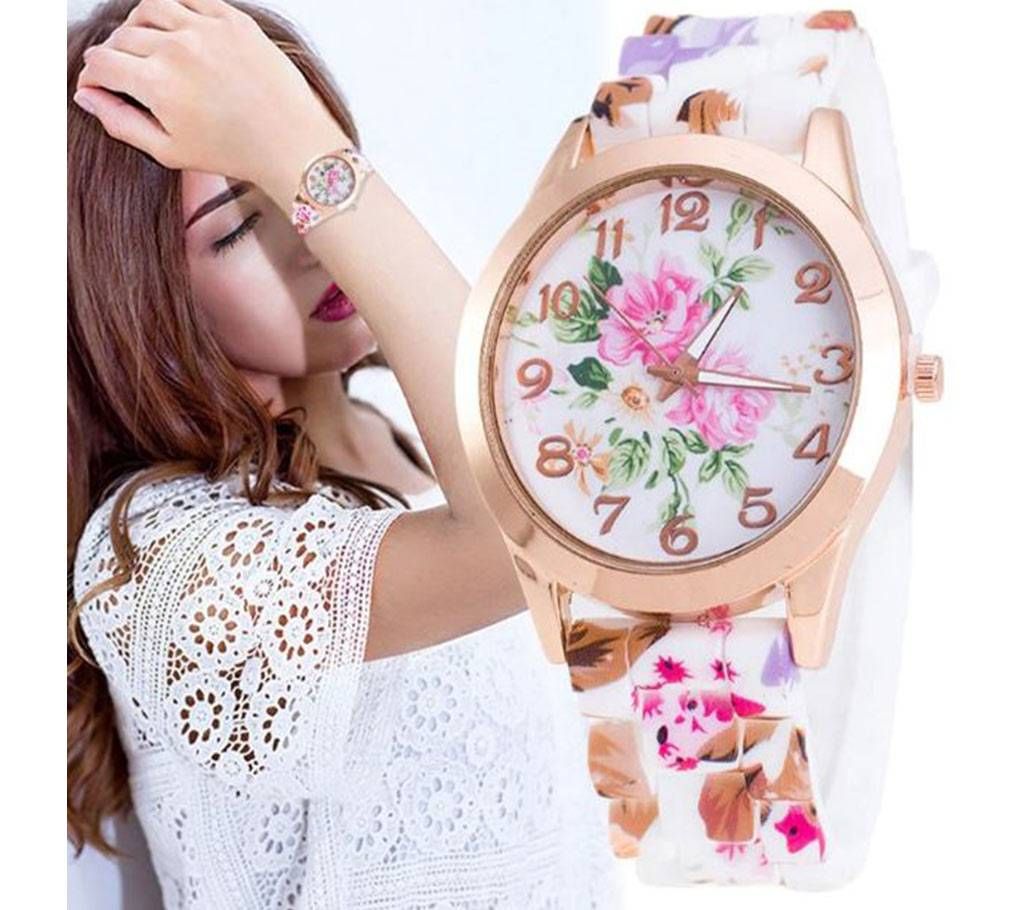 New Fashion Silicone Flower Casual Female Wristwatch