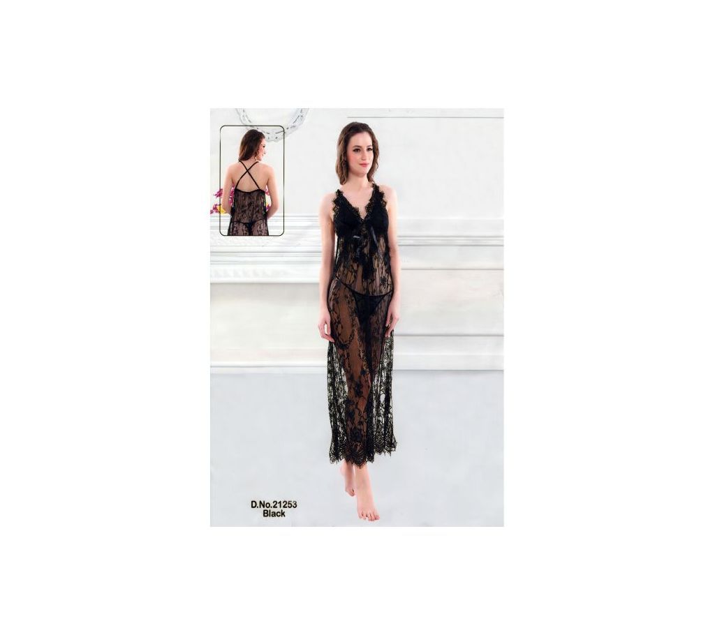 Fashionable Short Nighty-21253 Black