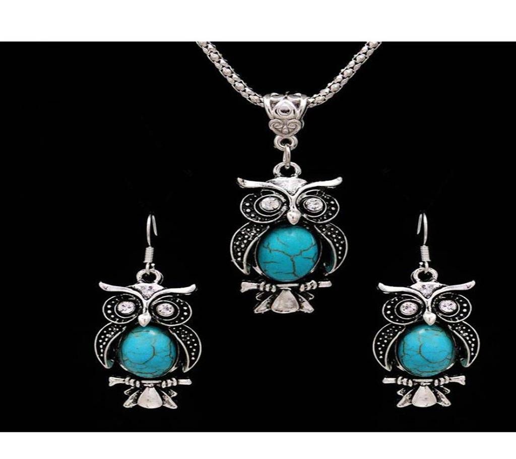 Vintage Owl Silver Chain Blue Jewelry Sets for Women