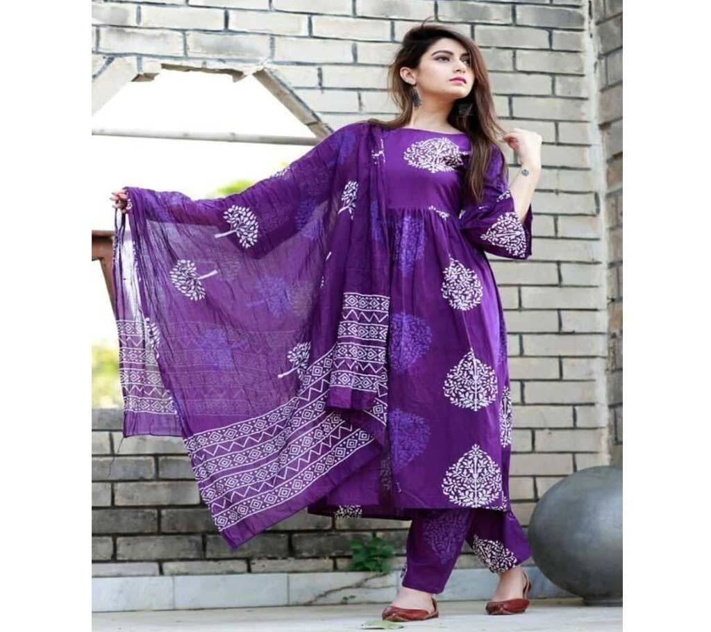 Unstitched  Violet Block Printed Salwar Kameez For Women-free size